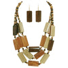 Bohemian Style Natural Wood Bead Cascading Strands Necklace And Earrings Jewelry Set, 20"+3" Extender (Dark Brown Earrings)