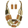 Bohemian Style Natural Wood Bead Cascading Strands Necklace And Earrings Jewelry Set, 20"+3" Extender (Medium Brown Earring)