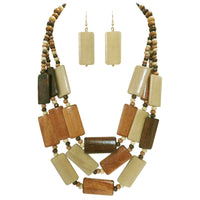 Bohemian Style Natural Wood Bead Cascading Strands Necklace And Earrings Jewelry Set, 20"+3" Extender (Natural Wood Earring)
