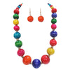 Colorful Rainbow Natural Wood Bead Graduated Strand Necklace Earrings Set, 22"+3" Extender